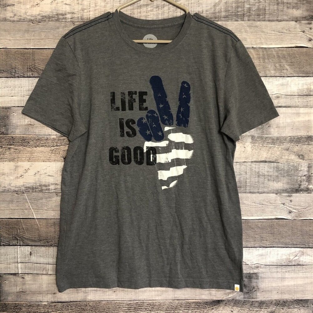 Life Is Good Patriotic Peace Sign Graphic Tee Men's size M Gray